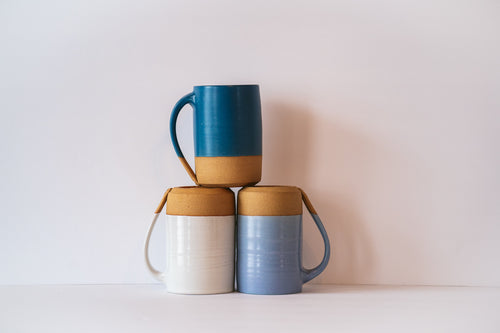Tall mug in dark blue, white and lavender