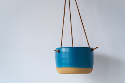 Wide hanging planter in dark blue