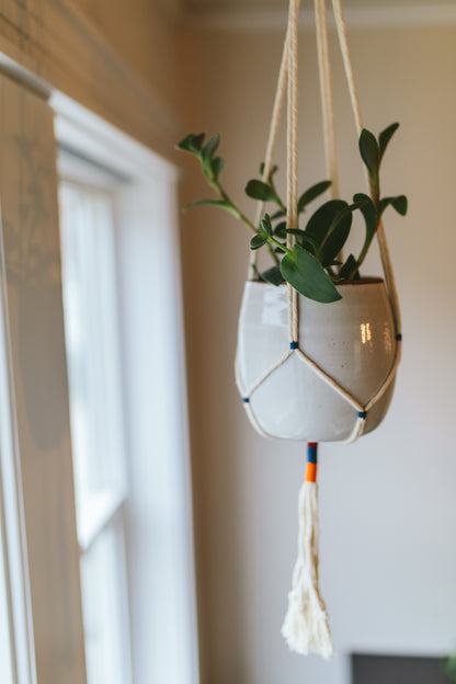 Close up of colorful macramé hanger