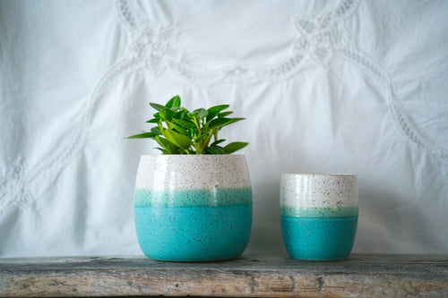 Medium and small table table planter half and half speckle